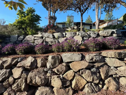Dry stone driveway wall and walkway project, photo 1
